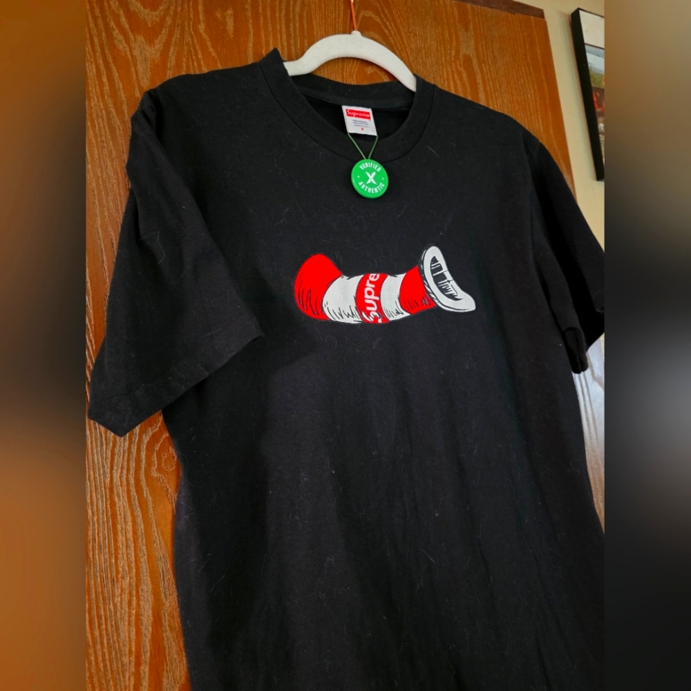 Supreme Black Tee with Red and White Graphic